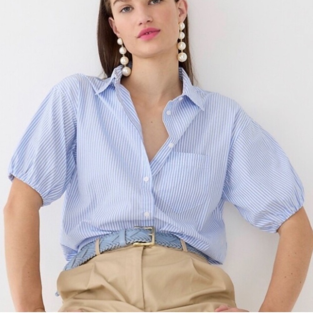 J. Crew Spring garden top shirt in cotton poplin BP612 Green 6 - Picture 2 of 4